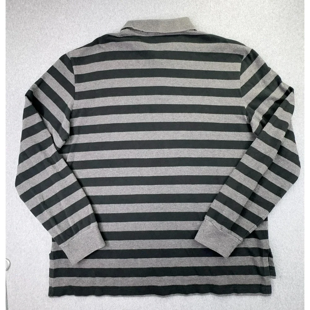 Polo Ralph Lauren Striped Polo Shirt Men's Size XL Long Sleeve Black Gray Stripe - Picture 5 of 8